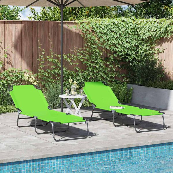 vidaXL Folding Sun Lounger 2 pcs Green 188 x 57 x 86.5 cm Polyester