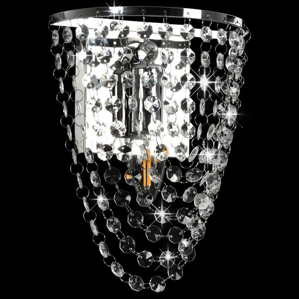 vidaXL Wall Lamp with Crystal Beads Silver Oval E14 Bulb