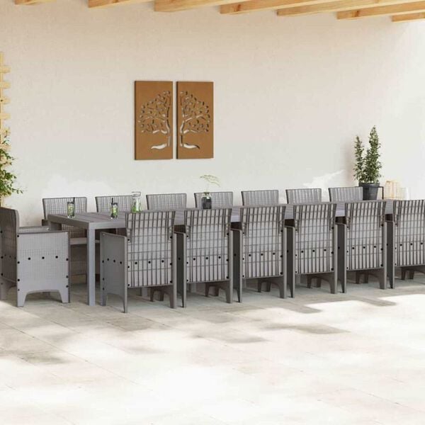 vidaXL Garden Dining Set with Cushions 17 pcs Light Grey PP