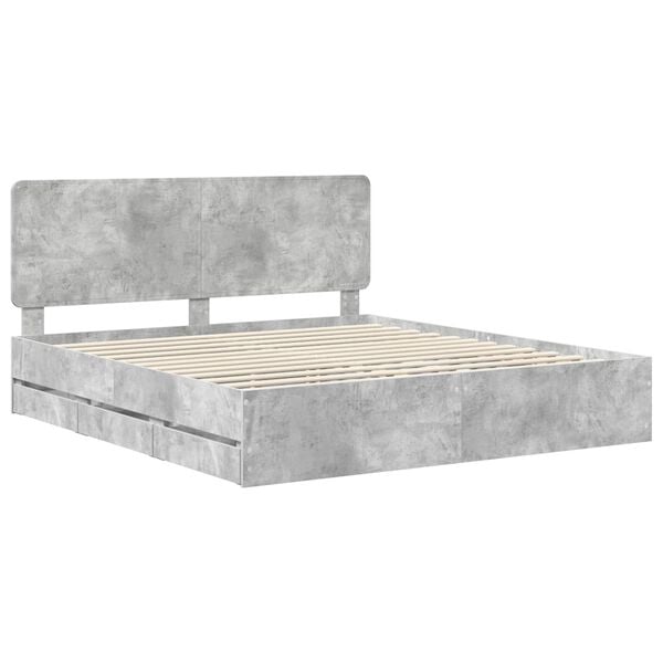 vidaXL Bed Frame with Drawer Concrete Grey 200 x 200 cm Engineer Wood