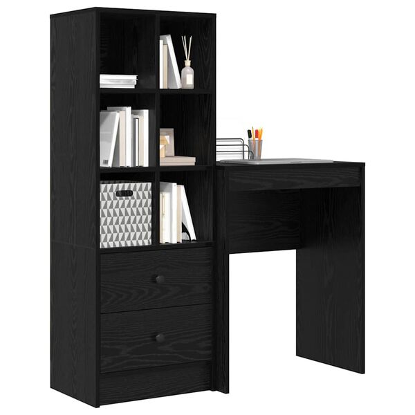 vidaXL Desk with Drawer 2 pcs Black Oak