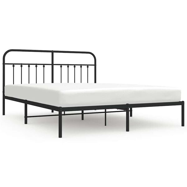 vidaXL Metal Bed Frame without Mattress with Headboard Black 183x213cm