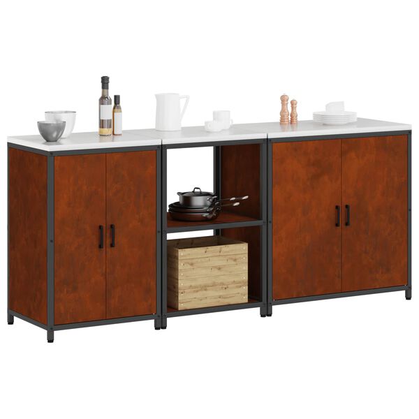 vidaXL Kitchen Storage Set with Shelf 3 pcs Rusty Weathering Steel