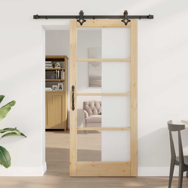 vidaXL Sliding Door Natural 86 x 198.5 cm Solid Pine Wood and Glass
