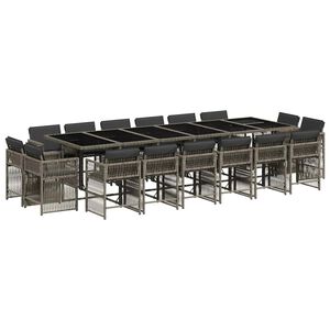 vidaXL 17 Piece Garden Dining Set with Cushions Grey Poly Rattan