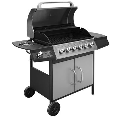 vidaXL Gas Barbecue Grill 6+1 Cooking Zone Black and Silver