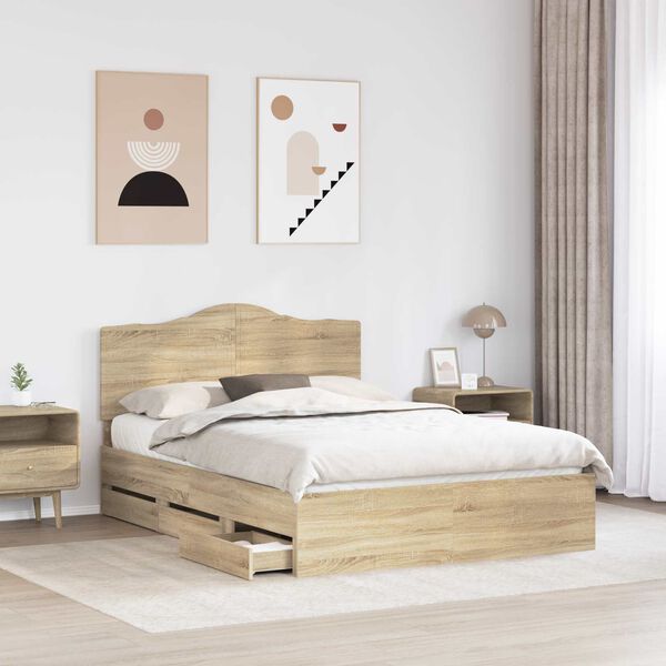 vidaXL Bed Frame with Drawer Sonoma Oak 140 x 200 cm Engineer Wood