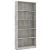 vidaXL 5-Tier Book Cabinet Concrete Grey 80x24x175 cm Engineered Wood