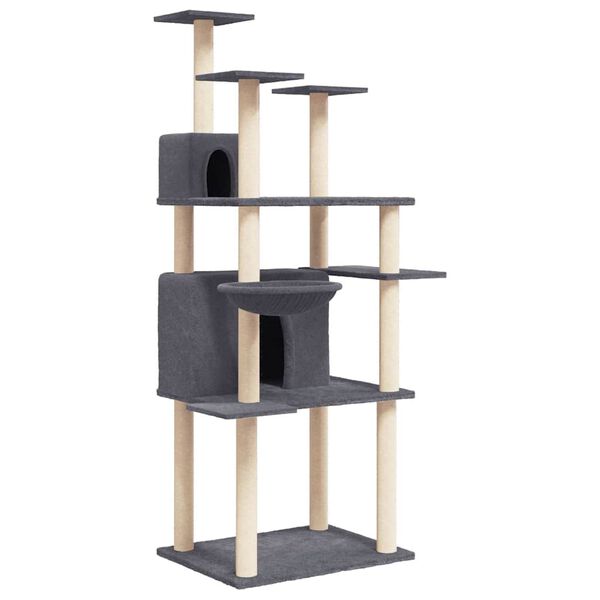 vidaXL Cat Tree with Sisal Scratching Posts Dark Grey 166 cm