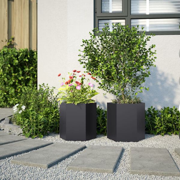 vidaXL Garden Planter 2 pcs Black Hexagon 46x40x45 cm Steel