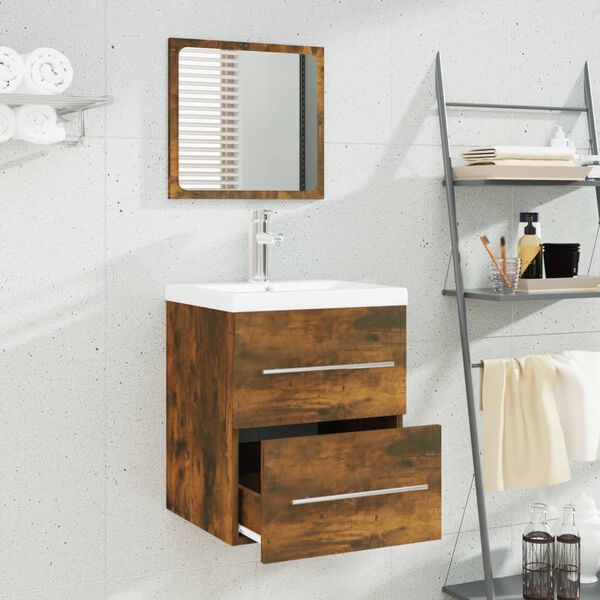 vidaXL Sink Cabinet with Built-in Basin Smoked Oak Engineered Wood
