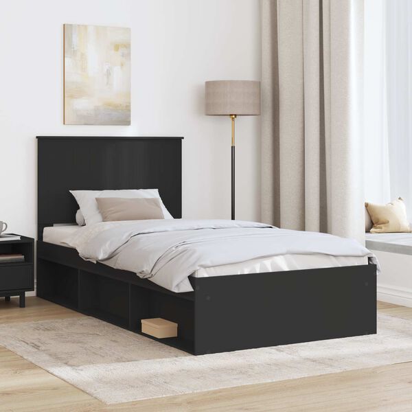 vidaXL Bed Frame with Headboard Black 100 x 200 cm Solid Pine Wood