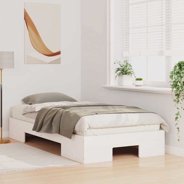 vidaXL Floor Bed Frame with Storage White 90 x 200 cm Solid pine wood