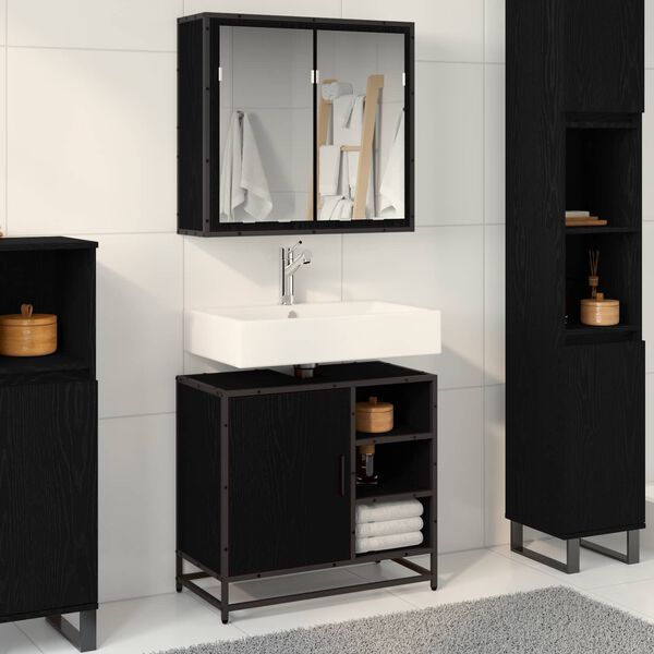 vidaXL Bathroom Furniture Set 2 pcs Black Oak Engineered Wood