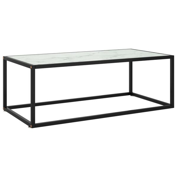 vidaXL Coffee Table Black with White Marble Glass 100x50x35 cm
