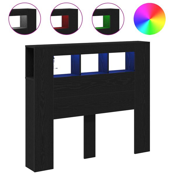 vidaXL LED Headboard Black Oak 120 x 18.5 x 103.5 cm Engineered Wood