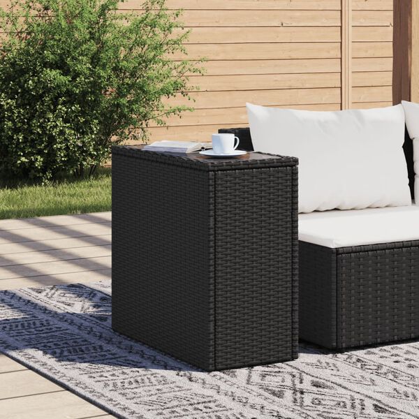 vidaXL Garden Side Table with Glass Top Black 58x27.5x55 cm Poly Rattan