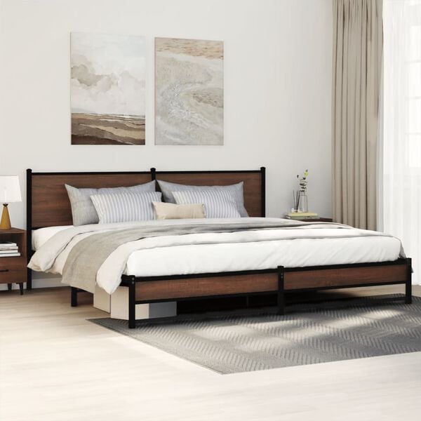 vidaXL Metal Bed Frame without Mattress Brown Oak 200x200 cm