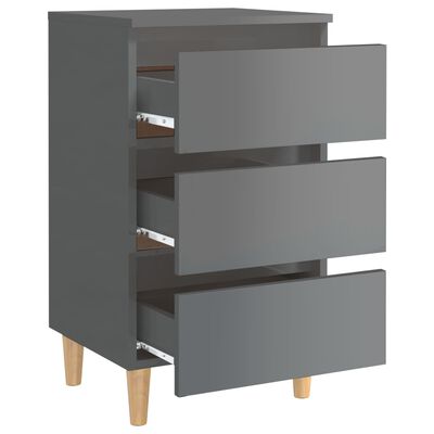 vidaXL Bed Cabinets & Wood Legs 2 pcs High Gloss Grey 40x35x69cm