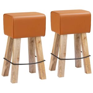 vidaXL Bar Stool 2 pcs Brown 44 x 33 x 74 cm Real Leather