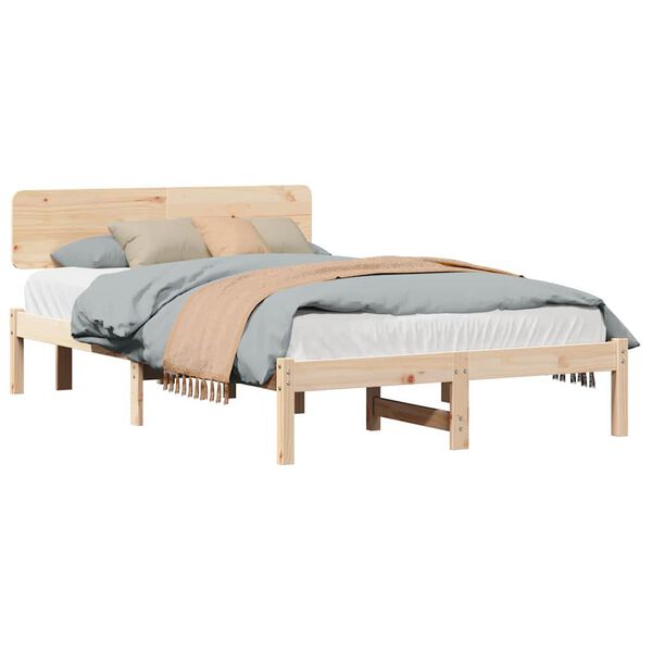vidaXL Bed Frame with Headboard Natural 120 x 200 cm Solid Pine Wood