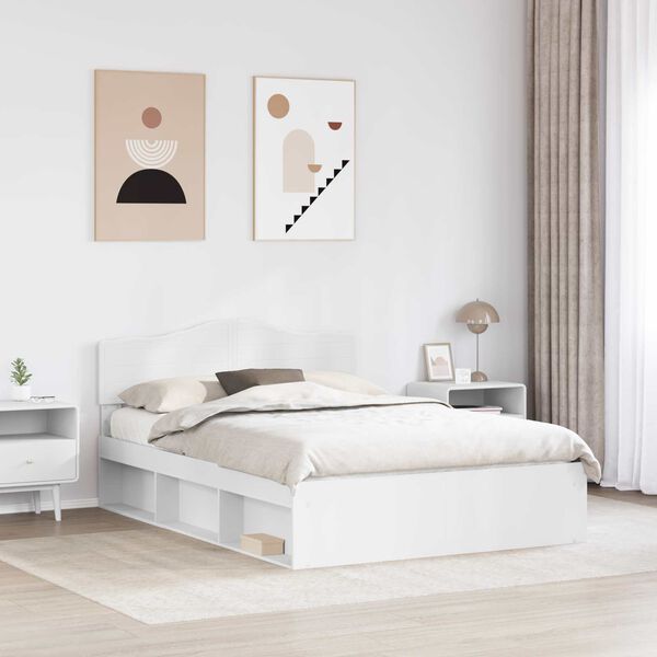 vidaXL Bed Frame with Headboard White 140 x 190 cm Solid Pine Wood