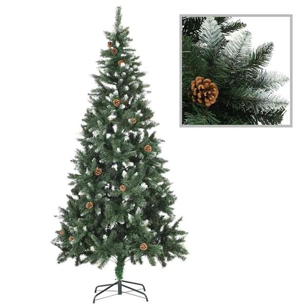 vidaXL Artificial Pre-lit Christmas Tree with Ball Set Pine Cones 210 cm
