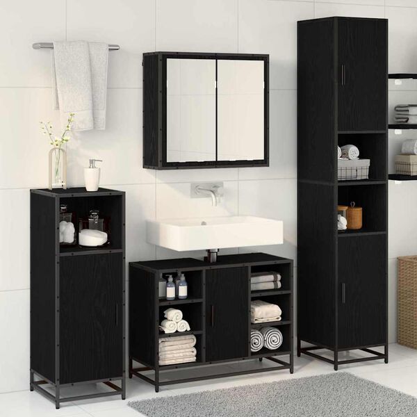 vidaXL Bathroom Furniture Set 4 pcs Black oak 80 x 33 x 60 cm