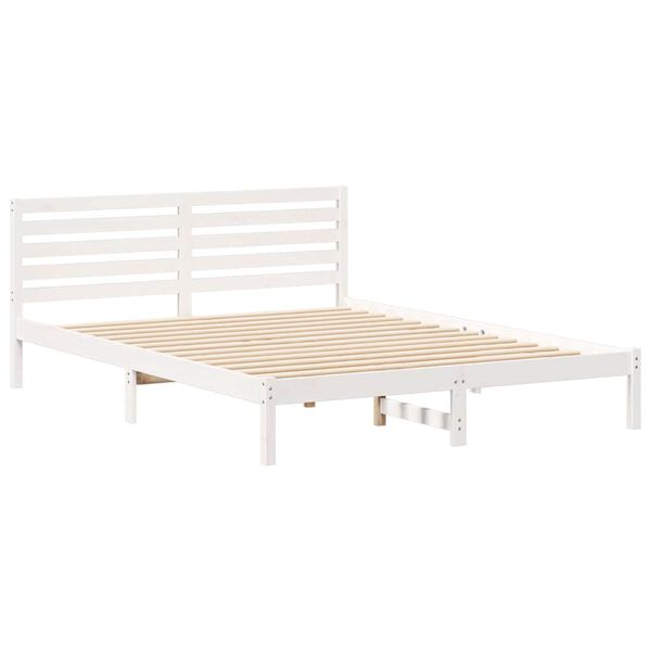 vidaXL Bed Frame with Headboard White 160 x 220 cm Solid Pine Wood