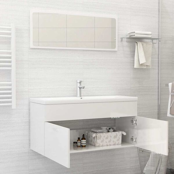 vidaXL 2 Piece Bathroom Furniture Set High Gloss White Engineered Wood