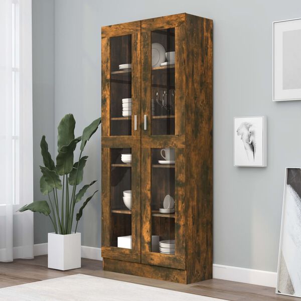 vidaXL Vitrine Cabinet Smoked Oak 82.5x30.5x185 cm Engineered Wood