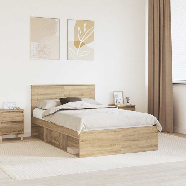 vidaXL Bed Frame with Headboard Sonoma 120 x 190 cm Engineered wood