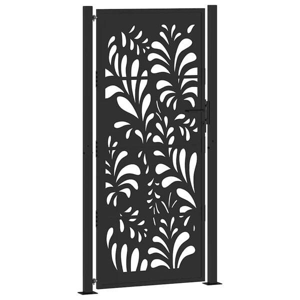vidaXL Garden Gate Black 100x200 cm Steel Wave Design