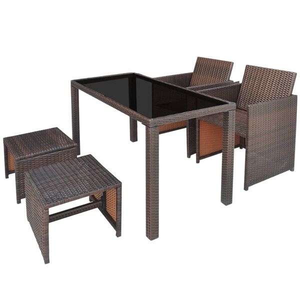 vidaXL 5 Piece Outdoor Dining Set with Cushions Poly Rattan Brown