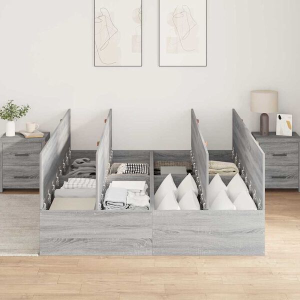 vidaXL Storage Bed Frame Grey Sonoma 160 x 200 cm Engineered Wood