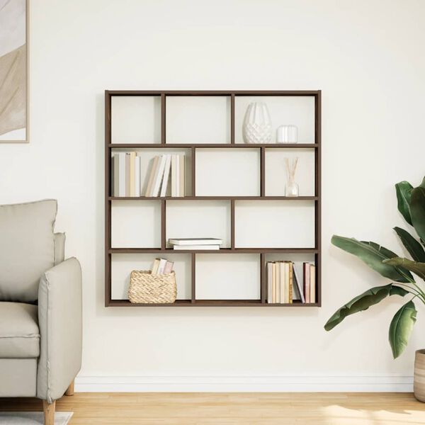 vidaXL Wall Cube Shelf 12 Compartments Smoked Oak Engineered Wood