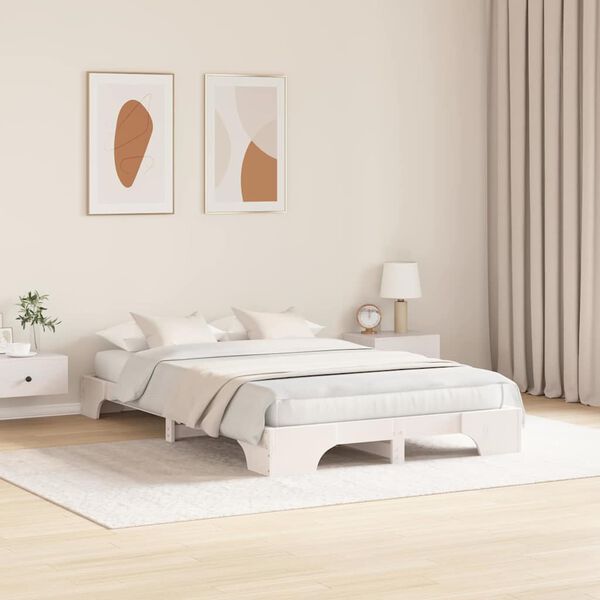 vidaXL Bed Frame White 135 x 190 cm Solid Pine Wood