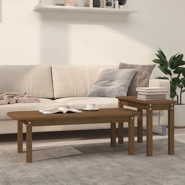 vidaXL 2 Piece Coffee Table Set Honey Brown Solid Wood Pine