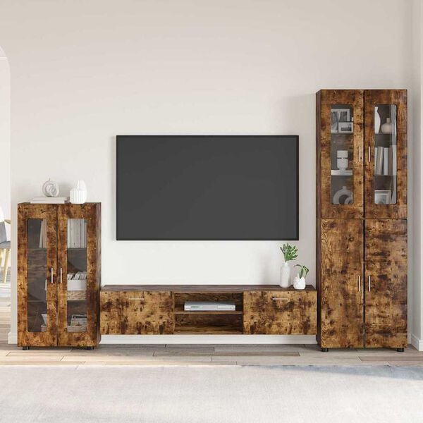 vidaXL TV Cabinet Set with Drawer FLORIN Smoked Oak Engineered Wood