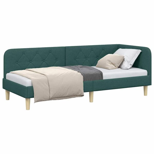 vidaXL Corner Bed Frame with Headboard Dark Green 80 x 200 cm Fabric