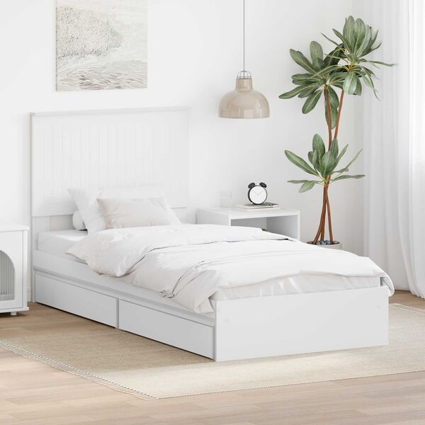 vidaXL Storage Bed with Headboard White 90 x 200 cm Engineered Wood