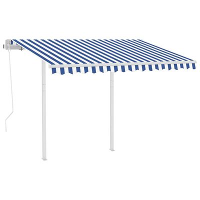 vidaXL Automatic Retractable Awning with Posts 3.5x2.5 m Blue&White