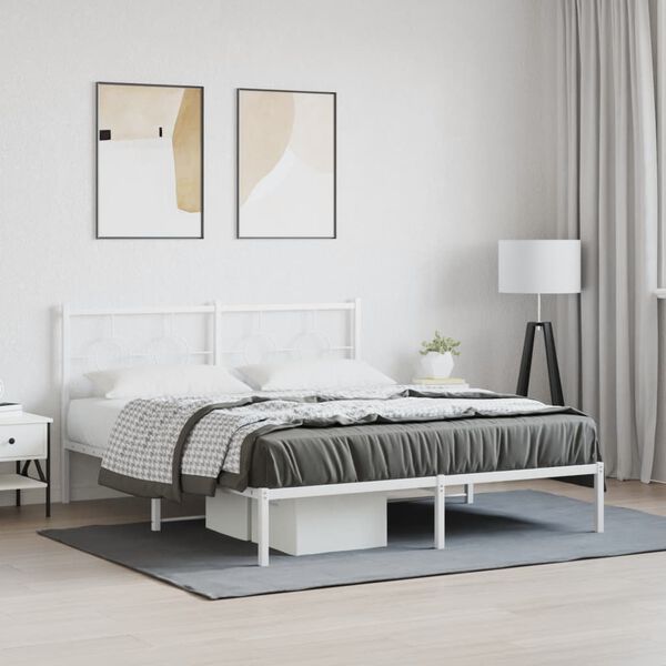vidaXL Metal Bed Frame without Mattress with Headboard White 150x200cm