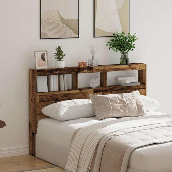 vidaXL Headboard Cabinet with LED Old Wood 160x17x102 cm
