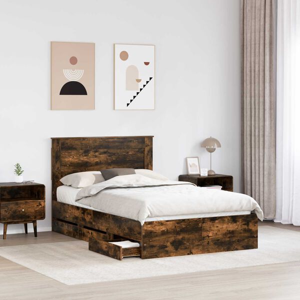 vidaXL Bed Frame with Drawer Smoked Oak 120 x 200 cm Engineer Wood