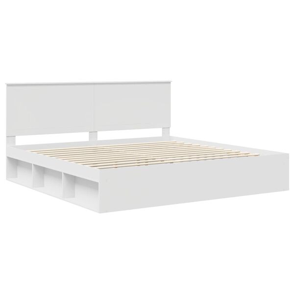 vidaXL Bed Frame with Headboard White 200 x 200 cm Solid Pine Wood