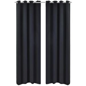2 pcs Black Blackout Curtains with Metal Rings 135 x 245 cm