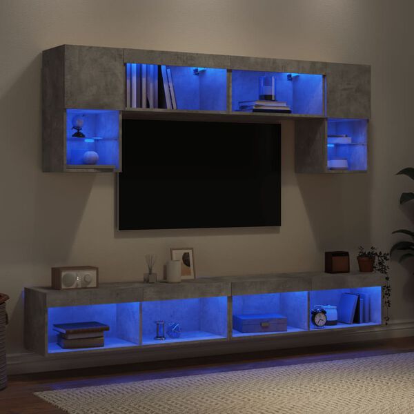 vidaXL 6 Piece TV Wall Units with LED Concrete Grey Engineered Wood