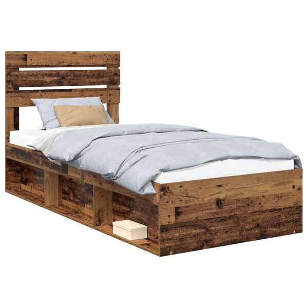 vidaXL Bed Frame with Headboard Old Wood 90 x 200 cm Solid Pine Wood