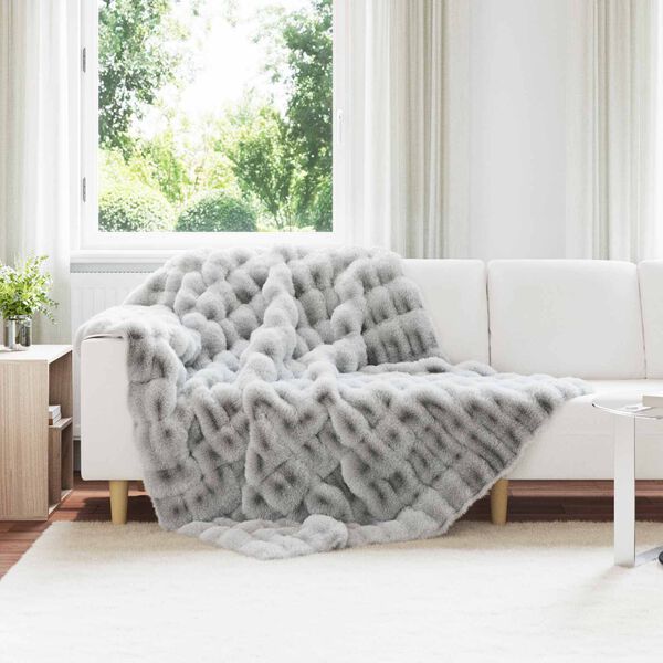 vidaXL Faux Rabbit Fur Blanket Olite 4 pcs Grey 150 x 220 cm Polyester
